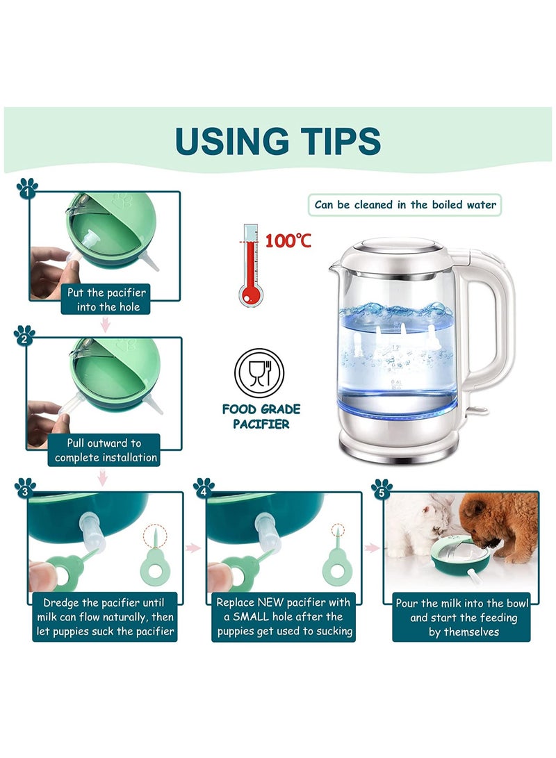 وعاء تغذية الجراء والقطط الصغيرة، وعاء تغذية الجراء المصنوع من السيليكون مع حلمات، وعاء تغذية حليب الحيوانات الأليفة، جهاز تغذية ذاتي للحيوانات الأليفة، وعاء حليب ذاتي التغذية بأربع حلمات للقطط الصغيرة والجراء والأرانب والحمل (أخضر) - Image 5